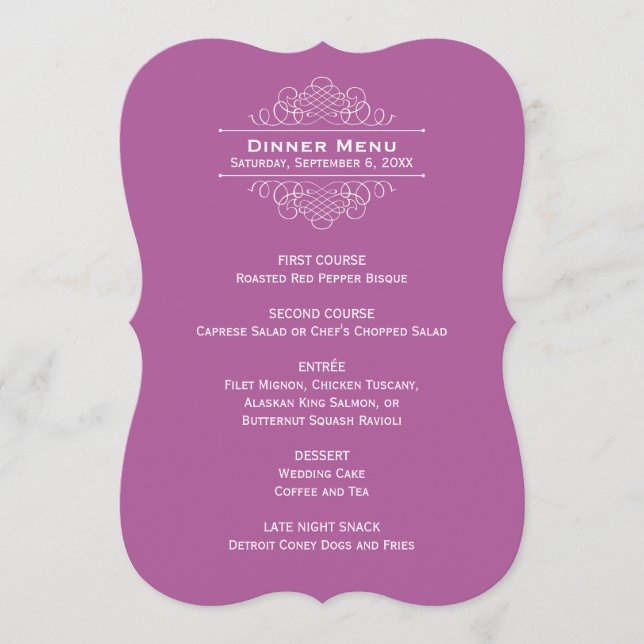 Menu Janto Monograma de Casamento Violeta Roxo Elegante (Frente)