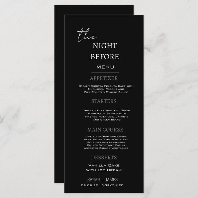 Menu Janto Negro Mínimo Na Noite Antes Do Casamento (Frente/Verso)