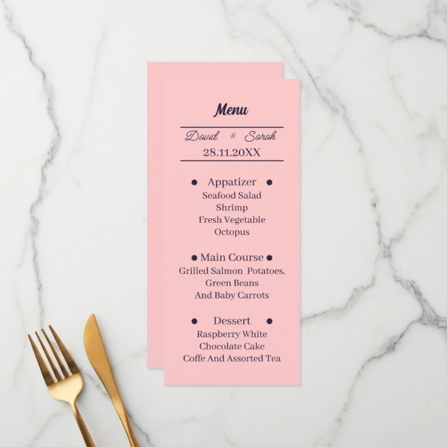 Menu Janto Personalizado de Casamento Simples Peach (Frente/Verso In Situ)