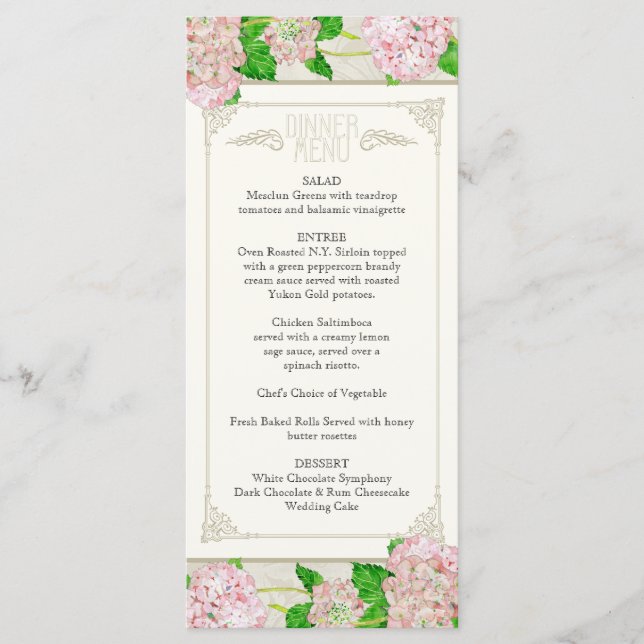 Menu janto Rosa Hydrangea Lace Formal (Frente)