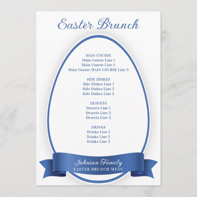 Menu Janto Royal Blue Elegant Simple Easter Egg Brunch (Frente)