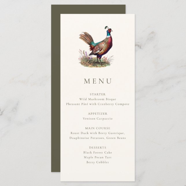 Menu Janto Russo Elegante de Caça a Pheasant (Frente/Verso)