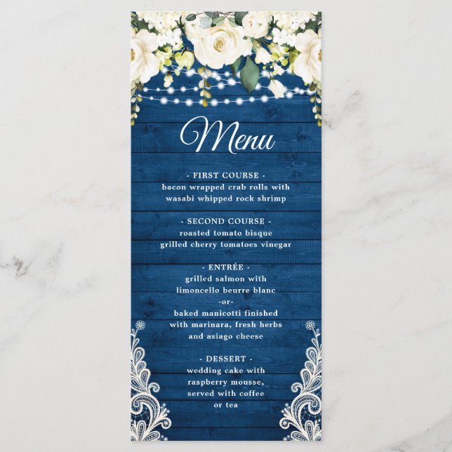 Menu Janto Rustic de Rose Lace White Elegante (Frente)