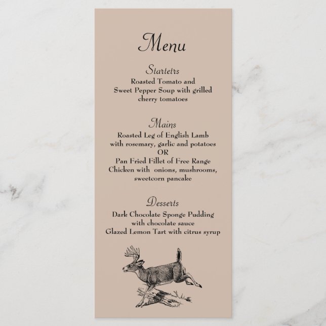 Menu Janto Rustic Deer Woodland Casamento (Frente)