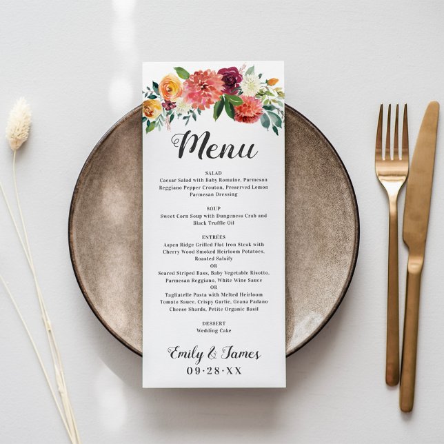 Menu Janto Rustic Fall Floral Wedding Monograma (Criador carregado)