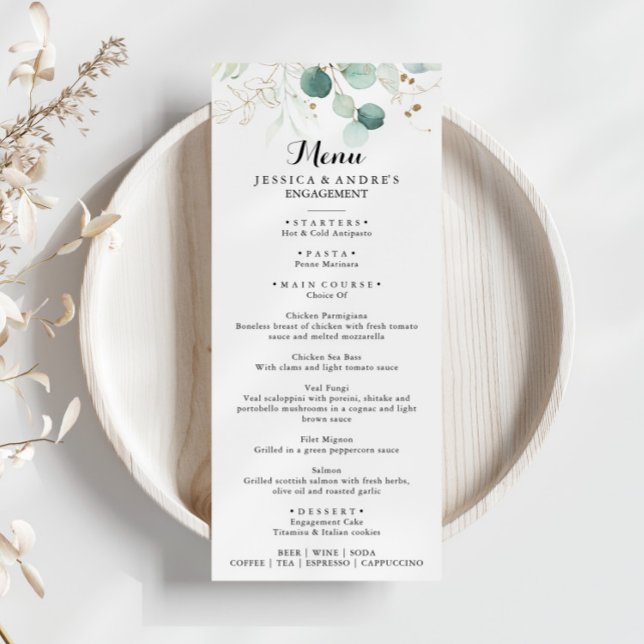 Menu Janto Rustic Foliage Dourado Floral Calliografia (Criador carregado)