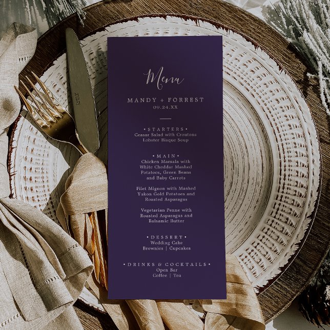 Menu Janto Rustic Lavanda Coordenate Plum Wedding (Criador carregado)