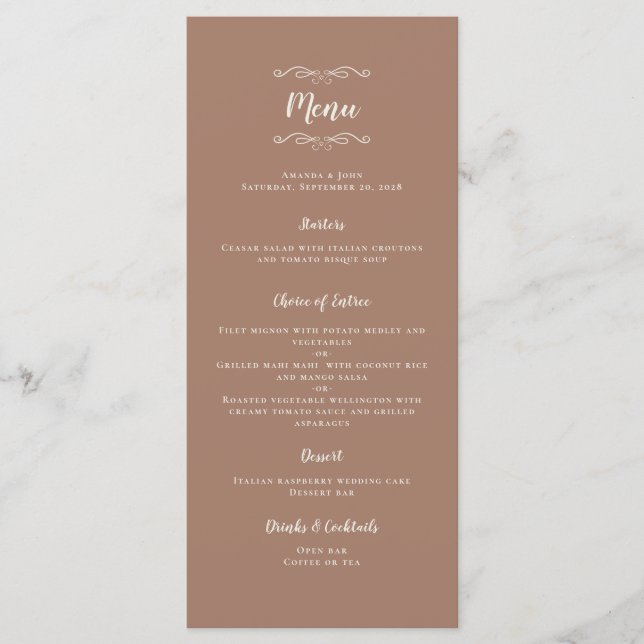 Menu Janto Rustic Mocha Brown Weding Cream Script (Frente)