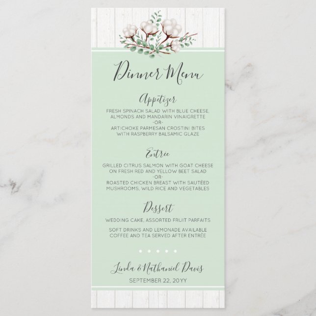 Menu Janto Rustic Southern Cotton & Wood Wedding (Frente)