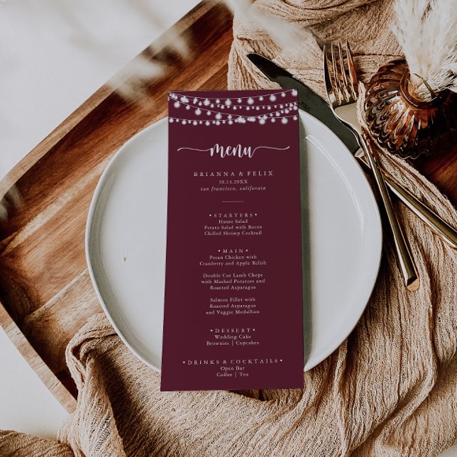 Menu Janto Rustic String Lights Burgundy (Criador carregado)