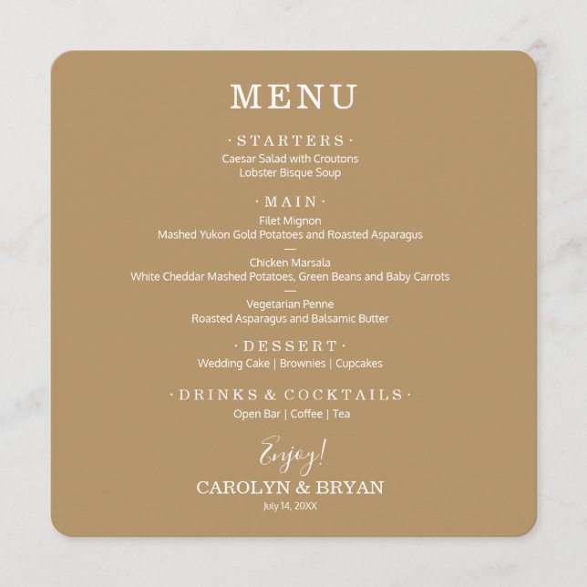 Menu Janto Simples Elegante Dourado de Casamento Quadra (Frente)