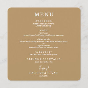 Menu Janto Simples Elegante Dourado de Casamento Quadra