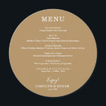 Menu Janto Simples Elegante Dourado de Casamentos Redon<br><div class="desc">Uma placa de menu redonda em ouro (ou qualquer cor) e a inscrição em branco em chic mostra as opções de menu. Perfeito para uma recepção de casamento moderna, janto de ensaio de casamento, festa de aniversário ou qualquer evento especial com um janto sentado. Escolha QUALQUER FUNDO DE COR, qualquer...</div>