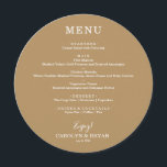 Menu Janto Simples Elegante Dourado de Casamentos Redon<br><div class="desc">Uma placa de menu redonda em ouro (ou qualquer cor) e a inscrição em branco em chic mostra as opções de menu. Perfeito para uma recepção de casamento moderna, janto de ensaio de casamento, festa de aniversário ou qualquer evento especial com um janto sentado. Escolha QUALQUER FUNDO DE COR, qualquer...</div>