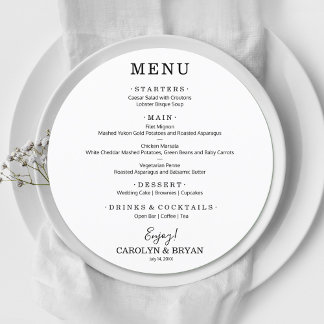 Menu Janto Simples Elegante Redondo Casamento Branco