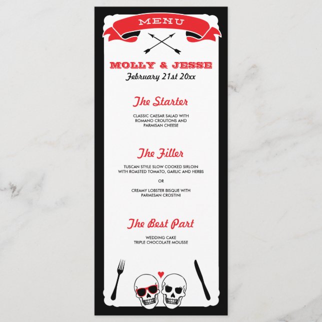 Menu Janto Skeleton Wedding - Preto e Vermelho (Frente)