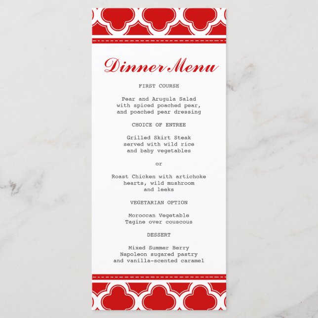 Menu Janto Slim Quatrefoil Vermelho e Branco (Frente)