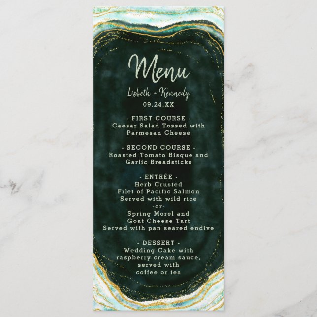 Menu Janto Teal Green & Dourado Agate Marble Geode Rock (Frente)