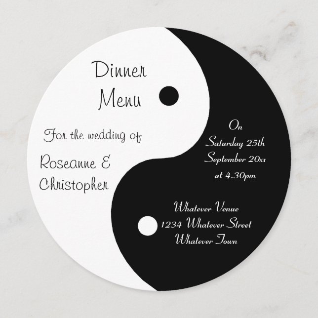 Menu Janto Yin Yang Black and White Wedding (Frente)