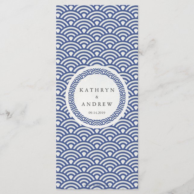 Menu Japonês Seigaiha Waves Elegant Beach WedMenu (Frente)