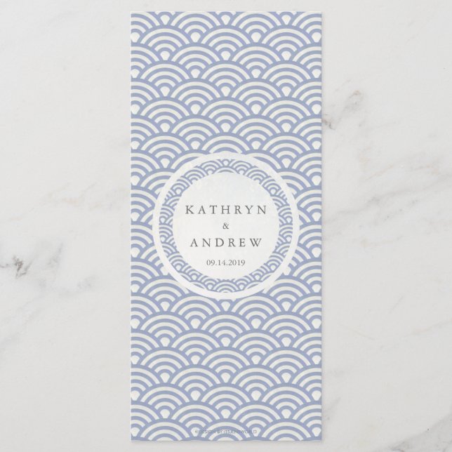 Menu Japonês Seigaiha Waves Elegant Beach WedMenu (Frente)