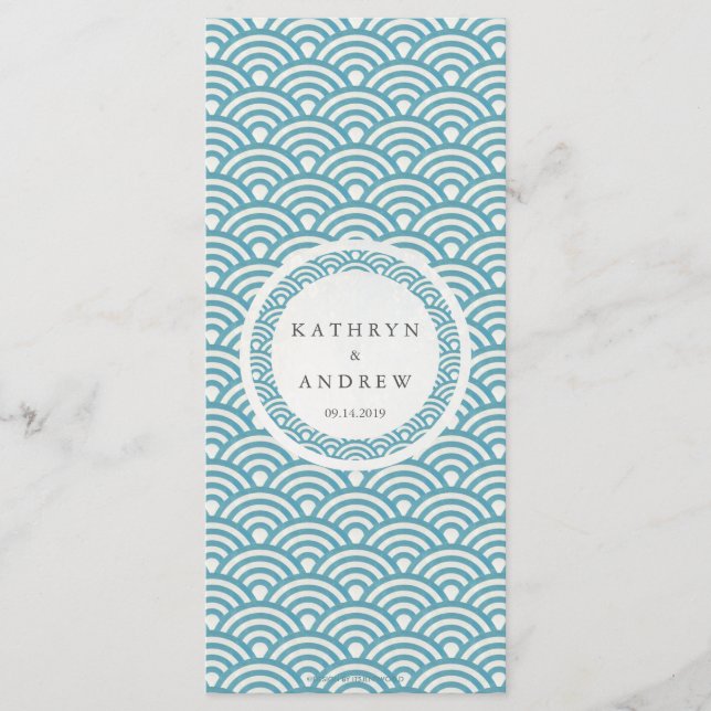 Menu Japonês Seigaiha Waves Elegant Beach WedMenu (Frente)