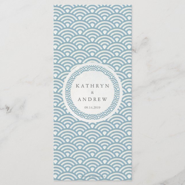 Menu Japonês Seigaiha Waves Elegant Beach WedMenu (Frente)