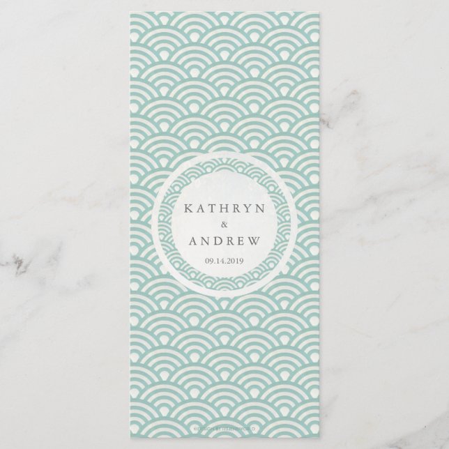 Menu Japonês Seigaiha Waves Elegant Beach WedMenu (Frente)