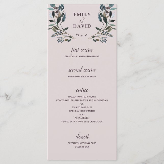 Menu Jardim Crest Mauve Purple Floral Casamento 4 (Frente)