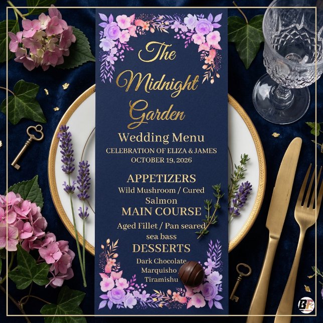 Menu Jardim da Meia-Noite Casamento em Azul Naval e Dou (Criador carregado)