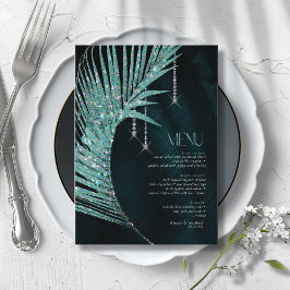Menu Jewel Palm Leaf Wedding Teal ID830