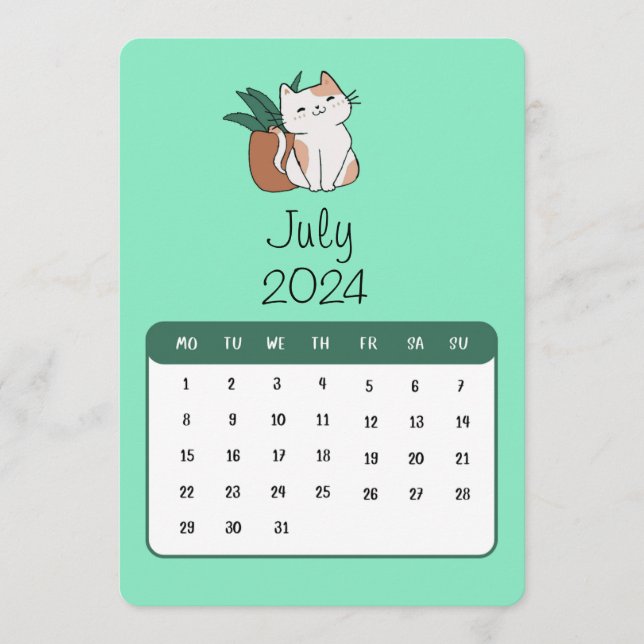 Menu Julho De 2024 Ficar Sozinho No Calendário De Gato  (Frente)