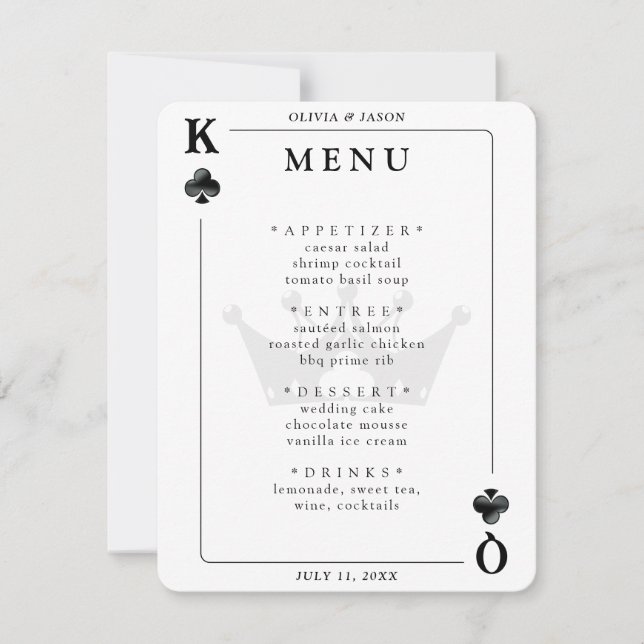 Menu King & Queen of Clubs Tocando Cartão (Frente)