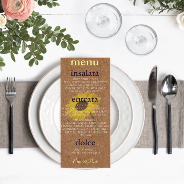 Menu Kraft Autumn Bride Sunflower Party (Criador carregado)