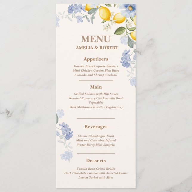 Menu La Dolce Vita Lemon italian citrus wedding (Frente)