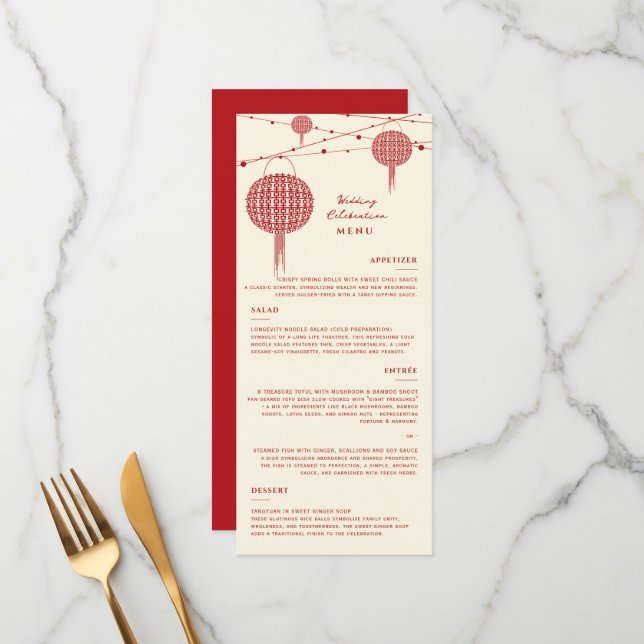 Menu Lanternas Vermelhas Dupla Felicidade Chic Casament (Frente/Verso In Situ)