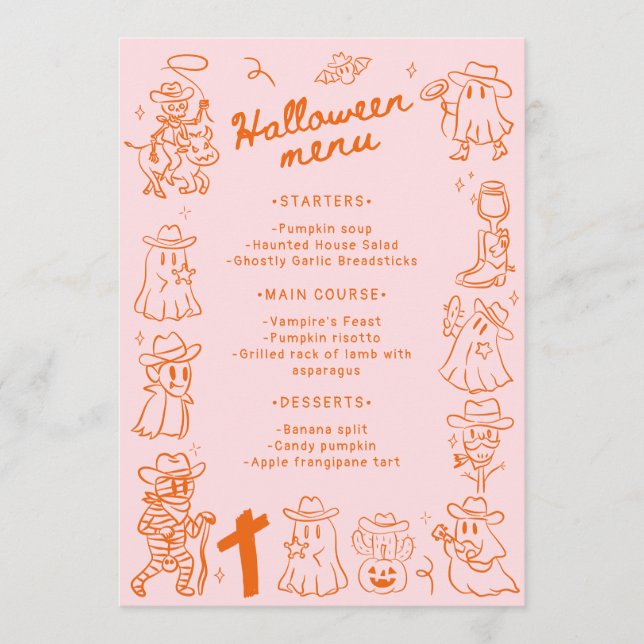 Menu Laranja Cor-de-rosa, Mão-de-Pão-Pinta, Desenhada,  (Frente)