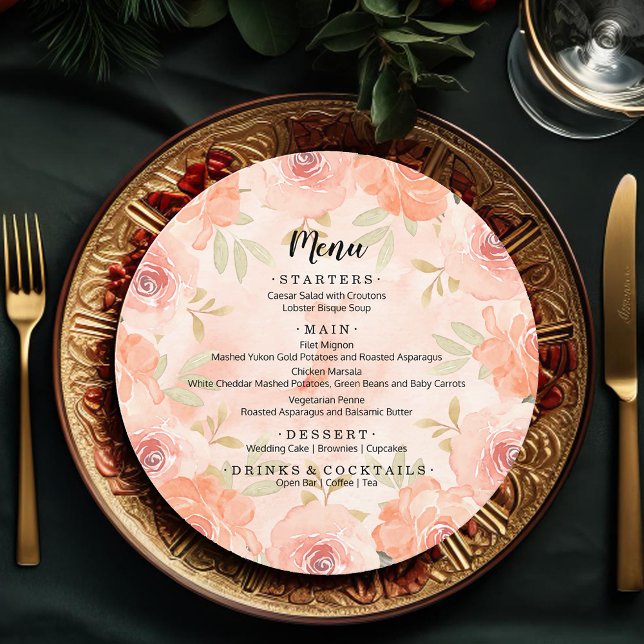 Menu Laranja Laranja Laranja Laranja Floral (Watercolor Orange Floral Round Menu Cards)