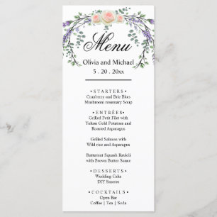 Menu Lavanda botânica das rosas de cor aquosa Elegante