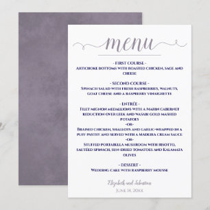 Menu Lavanda branca elegante simples e Marinho de casam