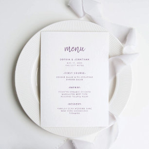 Menu Lavanda de Script Minimalista Moderna Casamento