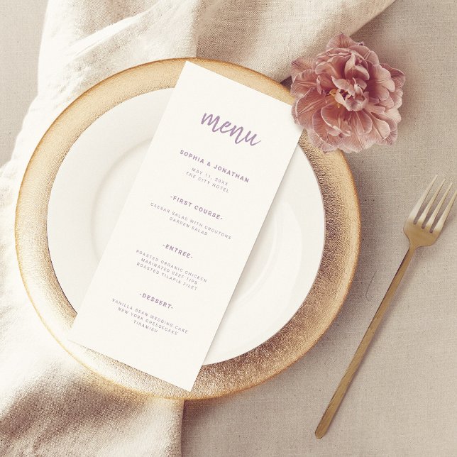 Menu Lavanda de Script Minimalista Moderna | Casamento (Criador carregado)