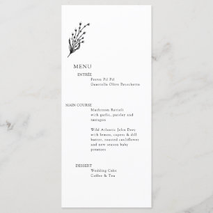 Menu Lavanda Floral Moderno, Branco e Preto Minimalista