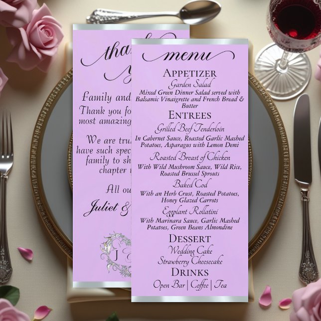 Menu Lavanda/Prata - Cardápio Monograma & Agradecimento (Criador carregado)