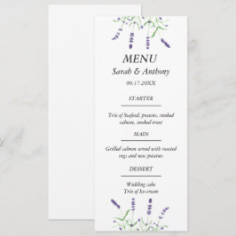 Menu Lavanda Purple Floral Watercolor Comida de Casamen