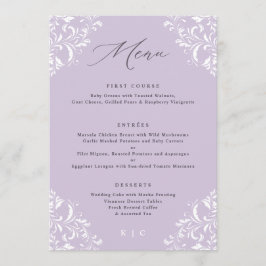 Menu Lavanda Roxo do Casamento vintage Elegante