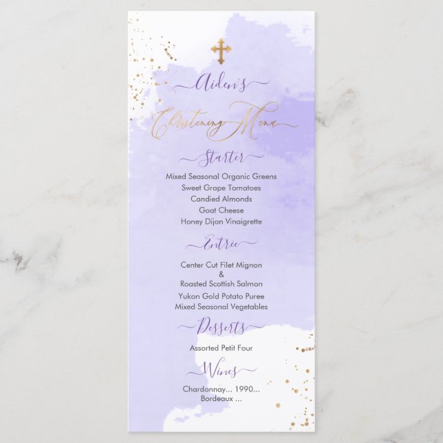 Menu Lavanda Watercolor Christening+primeiro aniversari (Frente)