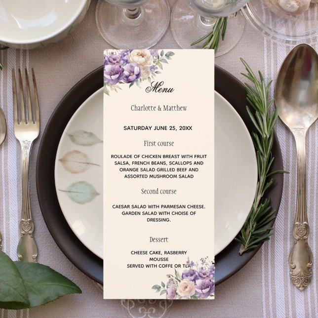 Menu Lavender champagne cream floral wedding (Criador carregado)