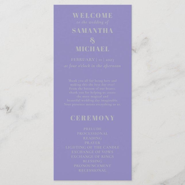 Menu Lavender Silver minimal modern program wedding (Frente)