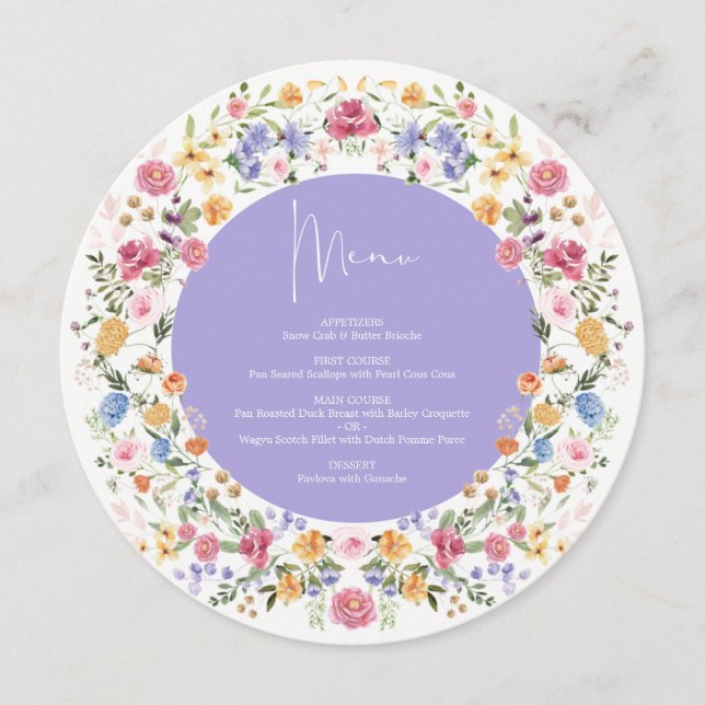 Menu Lavender Spring Wildflower Round Charger Plate (Frente)